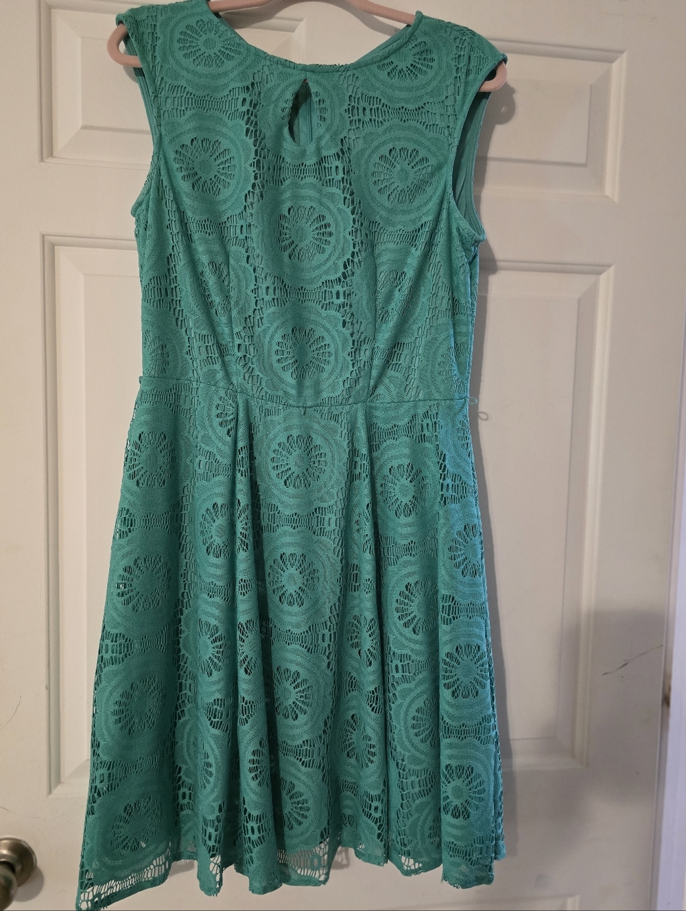 London Styles Sleeveless Teal Lace Fit-and-Flare Dress